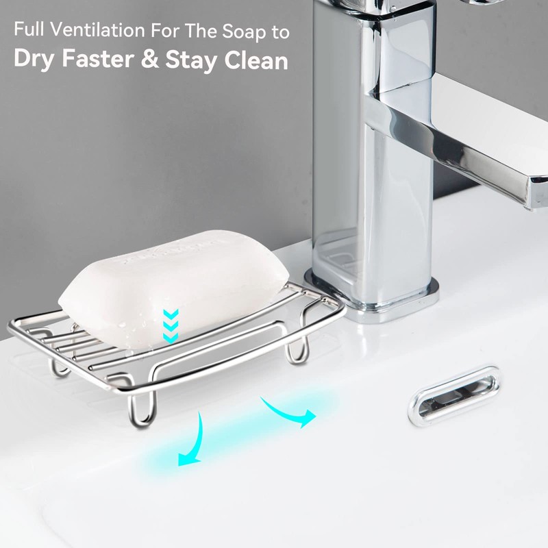 Stainless Steel Wire Bar Soap Dish, Draining Sponge Holder, Countertop