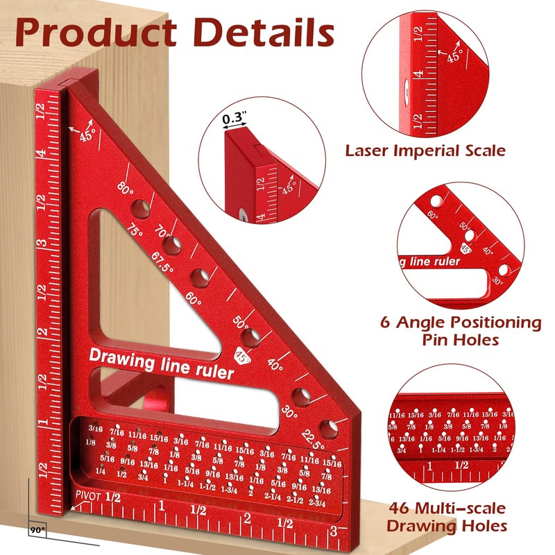 Aiwons 3D Multi-Angle Measuring Ruler -Precision Woodworking 3D Square Protractor