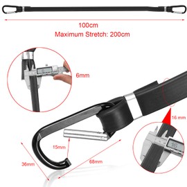 Tensioning Elastic Strap with Carabiner, 4 Pieces, 100 cm Tensioning Elastic Expander with Hooks, UNOLIGA Luggage Tensioner, 100% Latex Mounting Straps for Bicycle, Pannier
