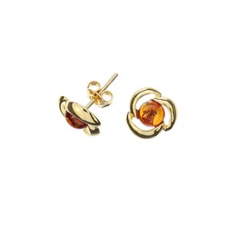 Artisana Jewellery Amber Earrings Flower Shaped Earrings Made of Amber and Gold-Plated 925/000 Sterling Silver, Gold-plated 925/000 sterling silver Baltic Amber, Amber
