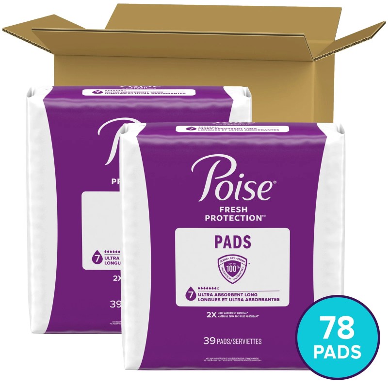 Poise Incontinence Pads for Women, 7 Drop Ultra Absorbency, Long