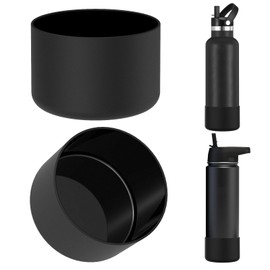 Linkidea Water Bottle Boot Compatible with Iron °Flask Wide Mouth 14oz/18oz/22oz, Narrow Mouth 12oz/16oz/20oz/24oz, Silicone Bottle Bottom Sleeve Cover Protector, Bottle Bumper (Black / 2 Pack)