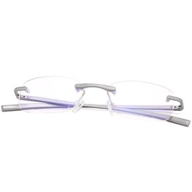 Rimless Clear Bifocal Reading Glasses Blue Light Blocking Readers for Men and Women Unisex Spring Hinge Eyewear Far and Near Dual-Use Lightweight Magnifying Anti Glare Reduce Eyestrain Eyeglasses