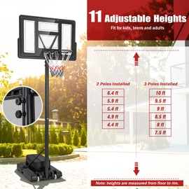 Giantex Basketball Hoop Outdoor 4.4-10 FT Adjustable, Portable Basketball Hoop Goal System w/ 44 Inch Shatterproof Backboard, Weight Bag, Fillable Base, Wheels for Kids/Adults/Backyard/Driveway/Indoor
