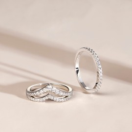 JALOKIVI 925 Sterling Silver Eternity Rings for Women Double Chevron Cubic Zirconia Half Eternity Wedding Bands Size 6