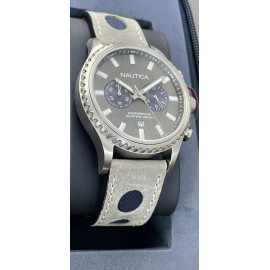 NAUTICA NMS 02 Chronograph Grey Dial leather strap blue Men's Watch NAI18511G