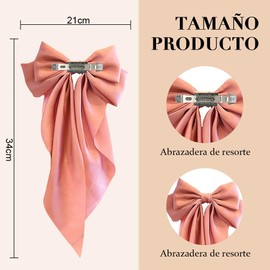 Paquete de 4 Pinzas para Pelo con Moños, Lazos para el Pelo de Satén Grandes, Clips de Pelo Gigantes con Lazo Largo, Eestilo Francés, Ldeal para Fiestas o Diario (Borgoña & Negro & Amarillo & Rosa)