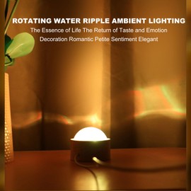 Dynamic Rotating Water Ripple Night Light, Color Changing Crystal Lamp with Remote Ocean Wave Night Light Projector RGB 16 Color Adjustable Brightness Original Wood Base Ocean Ripp