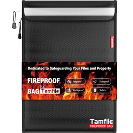 6400℉ Fireproof Document Bag with Zipper, 15”x 11” Waterproof Fireproof Money Bag with 2 Pockets, Safe Important Document Organizer for A4 A5 Legal Letter Size, Valuables, Legal Documents (Black)