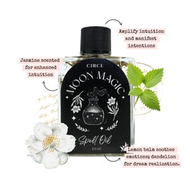 CIRCE Moon Magic Spell Oil - Invite Intuition & Reflection - Add to Bath, Use in Rituals, Wear as Fragrance to Align w/Desires - Coconut Oil, Lemon Balm & Dandelion Herbs - 1/2oz