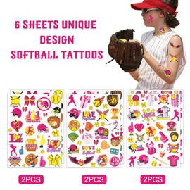 Softball Temporary Tattoo Stickers for Girls - 180 Pcs Softball Birthday Party Favors Decorations Supplies Cute Baseball Sports Themed Fake Tattoos for Kids Club Team Sports Gift School Prizes Rewards