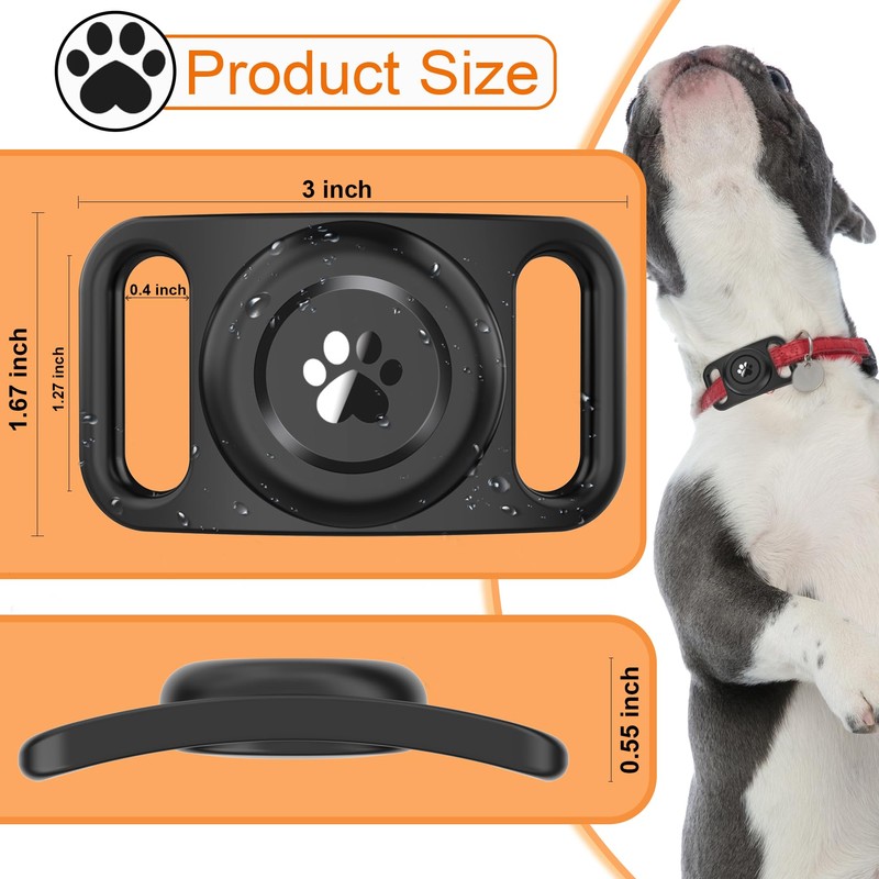 [2 Pack] Waterproof AirTag Dog Collar Holder Case, Silicone Full-Body