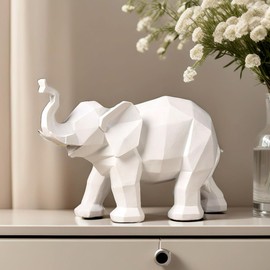 FUNSXBUG 11 Inch Abstract Elephant Statue Art Sculpture Figurine Collectible Gift Idea Home Decor Desktop Room Decoration Resin (White)