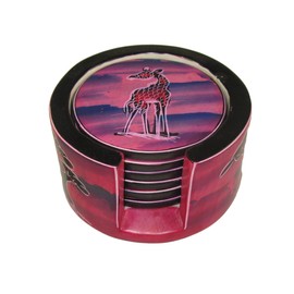 The Friendly Trading Co Hand Crafted Set of 6 Drinks Coasters Fair Trade Soapstone Wildlife Lion Elephant Hippo etc Coasters Kenya Orange Blue Red Kente Natural (Purple)