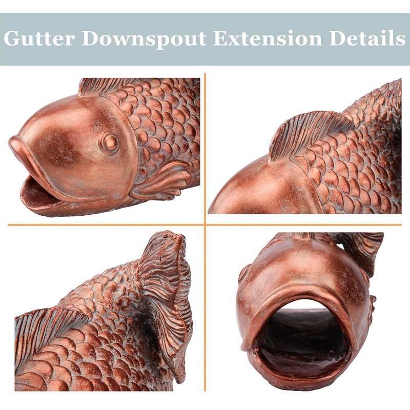 Euiroet Real Koi Sculpture Gutter Diverter Rain,Eco-Friendly Resin Gutter Extender