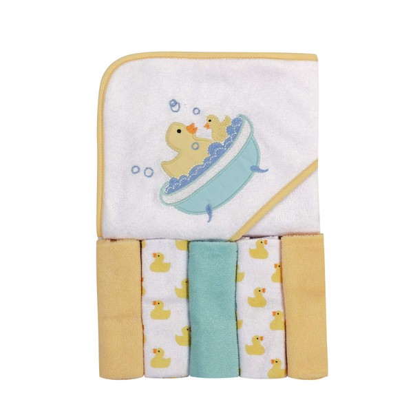 Luvable Friends Unisex Baby Hooded Towel with Five Washcloths, Bathtime