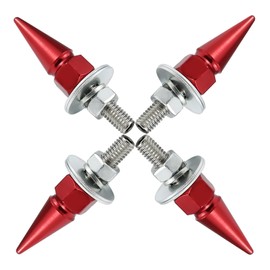 Bashineng Spike License Plate Screw Fasteners 4 Pcs Kit License Plate Frame Bolts Decoration Stainless Steels Aluminum Alloy Universal Fit Most Cars Truck Motorcycle (Red)