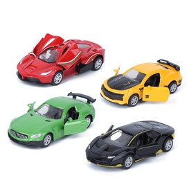 Zerodis 4pcs Alloy Car Model Pull Back Sports Game Car Vehicle Toy with Openable Doors Christmas Birthday Gift for Children boys girls