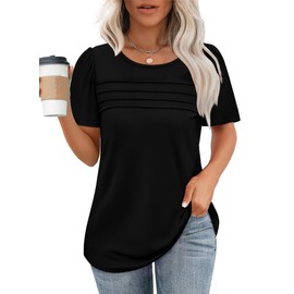 Womens Tops Dressy Casual Blouse Short Sleeve Shirts Summer Outfits 2025 Plus Size Going Out Cute Pleated T Shirts Black Beach Fashion 3XL