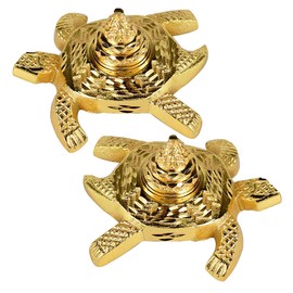 SAI MART Feng Shui 6cm Golden Metal Pyramid Tortoise Turtle Shri/Sri Yantra Good Luck Sculpture Religious Figurine Health Wealth Prosperity Happiness,Success Statue - 2piece