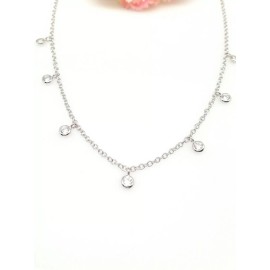 Unbranded Dainty Cz Dangle Station Choker Necklace 925 Sterling Silver Mini 2.5mm 15.5"