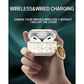 Compatible with AirPod Pro 2nd/1st Generation 2023/2022/2019 Case Cover, Cute Cases Covers with Gold Keychain for Air Pod Pro 2&1 Case, for Men Women & Girls (Marble)