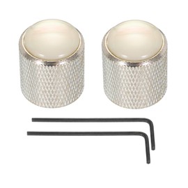 MECCANIXITY Guitar Bass Dome Knobs White Shell Top 6mm Silver Metal Volume Tone Control for Electric Guitar Bass with Inner Hexagon Spanner Pack of 2