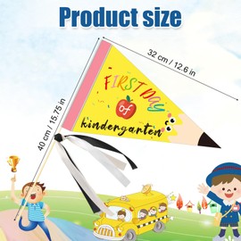 First Day of School Pennant Flag, First Day of School Banner with Ribbons Back to Nursery Pennants Kindergarten Decoration for DIY Craft Photo Prop Education Supply (Yellow)