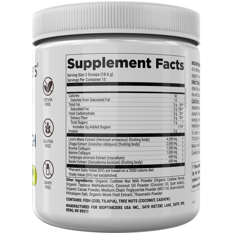 BiOptimizers Chocolicious Mushroom Breakthrough | Nootropic Supplement Blended Powder of