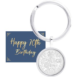 70th Birthday Coin Keyring - Lucky 1955 Sixpence Coin for Mum, Dad, Sibling, Aunt, Uncle, Grandparents