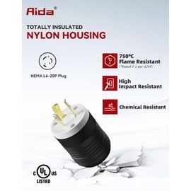 AIDA NEMA L6-20P Locking Plug, 20 Amp, 250 Volt, 2-Pole 3-Wire, Industrial-Strength Grounding Heavy Duty Twist Lock Adapter
