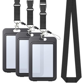 Uniclife Pack of 3 ID Sleeves with Double-Sided Windows, Vertical Card Holder with Removable Lanyard Strap, Plastic Card Protector for Office, School, Credit Cards, Access Cards, Driving Licenses, ID