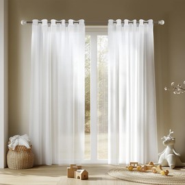 NAKIHOUSE Voile Curtain, White Voile Curtains for Living Room 108 Drop Net Curtain Light Filtering Window Treatment Sheer & Drapes Eyelet Top Curtains for Bedroom/Nursery Room 52" x 108", 2 Panels