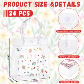 Kolldenn 24 Pcs Wildflower Gift Bags Plastic Clear Gift Bags with Handles PVC Shopping Handbags Flower Themed Goodie Holder for Party Supplies Birthday Treat 5.9 x 6. 3 x 2. 7 Inches