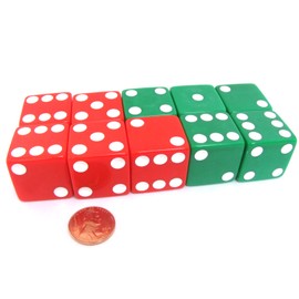 Set of 10 D6 25mm Large Opaque Jumbo Christmas Dice - 5 Each of Red and Green by Koplow Games