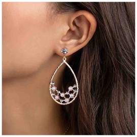 Inilbran Boho Teardrop Crystal Earrings Vintage CZ Pearl Hoop Dangle Earrings Gold Hollow Oval Earrings Exaggerate Rhinestone Oval Drop Earrings CZ Stud Earrings Jewelry for Women and Girls