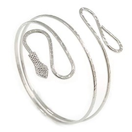 Avalaya Hammered Snake Upper Arm,Armlet Bracelet/up to 28cm Upper arm/Silver Tone