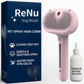 ReNu Dog Brush, Fresh Fur Shower Brush, 3-in-1 Self-Cleaning Steamy Pet Brush for Dogs & Cats – Grooming Tool for Long & Short Hair, Removes Loose Hair and Reduces Shedding (Pink)