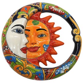 Talavera Pottery Store Hanging Wall Eclipse Medium Indoor Outdoor Multi Colored Figure Glazed