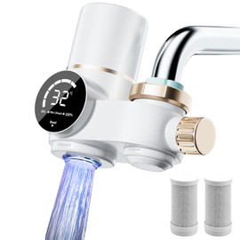 Water Filter Tap with LED Display, Includes 2 Filters, Water Filter for Tap, Tap Filter for Drinking Water, Removes Chlorine, Heavy Metals and Bad Taste