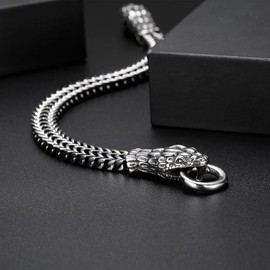 Klapgo Gothic Silver Snake Head Bracelet for Men