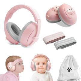 Dsocool 2-IN-1 Baby Ear Muffs Noise Protection up to 48 Months, New &Upgraded baby Noise Cancelling Headphones Against Hearing Damage (Pink)