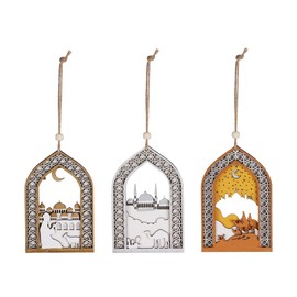 Kellegour 3PCS Ramadan Table Decor with Ropes,Eid Mubarak Table Decorations,Eid Mubarak Tabletop Decor,Ramadan Decorations for Home,Ramadan Mubarak Sign for Gifts Office Home Bedroom Party Decorations