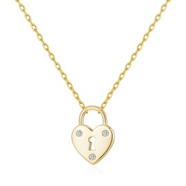 Philip Jones Gold Plated Heart Padlock Necklace Created with Zircondia® Crystals