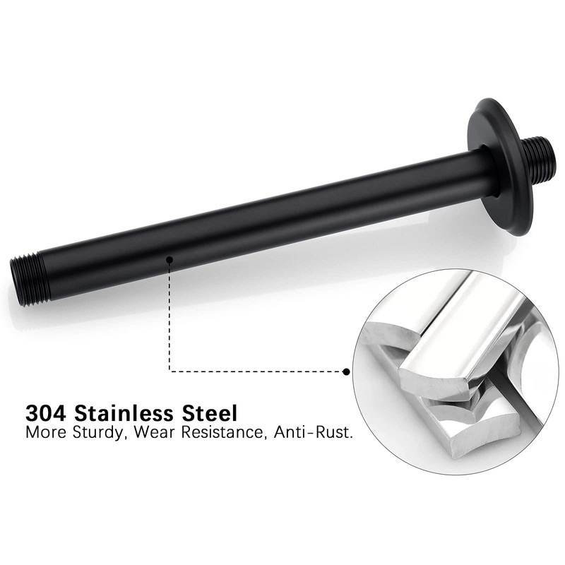 Anpean 8 Inch Shower Arm and Flange Matte Black, Ceiling
