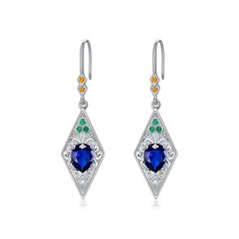 Vintage Birthstone Dangle Earrings 925 Sterling Silver Colored Gemstone Hooks for Women