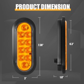 6PCS Amber LED Oval Tail Trailer Lights, 6 inch LED Stop Turn Signal