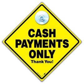 Cash Payments Only Thank You Shop Window Sign with Suction Cup, 14 x 14 cm, Yellow Diamond, Reusable