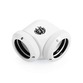 Bitspower Dual Enhance Multi-Link Adapter Fitting for 16mm OD Rigid Tubing, 90 Degree Angle, Deluxe White