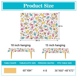 Tailus Summer Popsicles Rectangle Tablecloth 60 x 84 Inch, Sweet Watermelon Popsicles Decorative Table Cloth Dining Table Cover, Colorful Love Hearts Seasonal Dinner Party Picnic Decoration